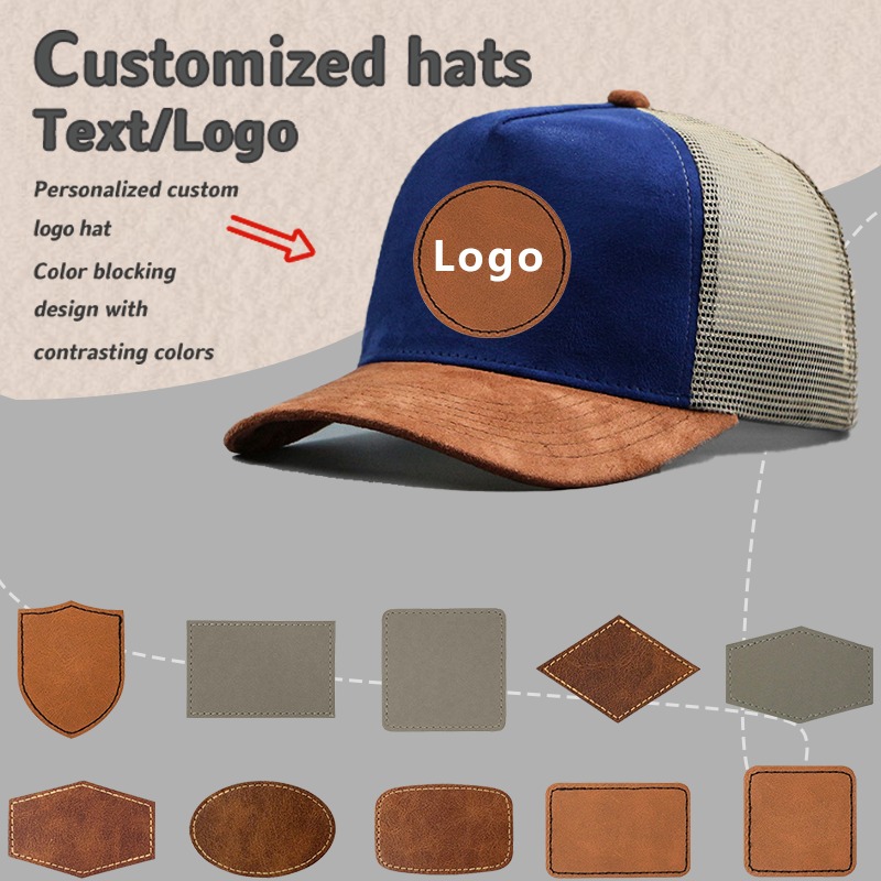 Trucker Cap Mesh - レザーラベルカスタムロゴ 5 パネルスエード野球帽男性と女性の春と夏のカラーマッチングメッシュトラックドライバー帽子
