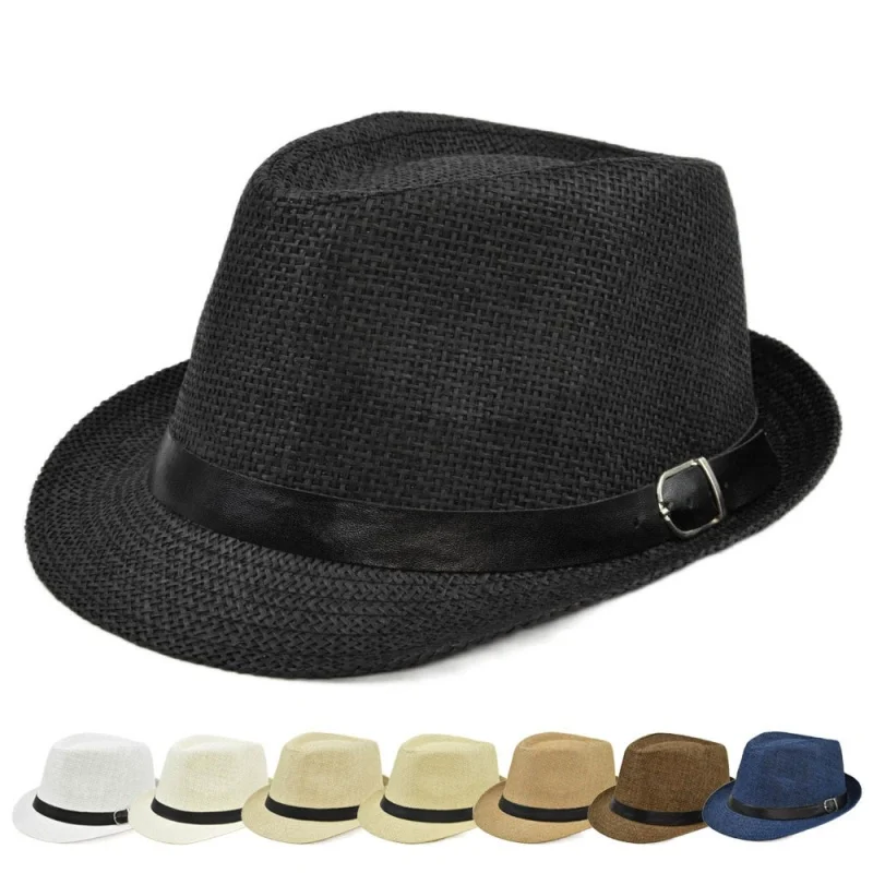 Cowboy Hat Straw - ファッション性の高い、シンプルなビーチ用サンキャップ。夏にぴったりのつば広ストローパナマ帽。カジュアルなジャズドレスやカウボーイ風のフェドラ帽、ギャング風のキャップとしても使える、ユニセックスなデザイン。