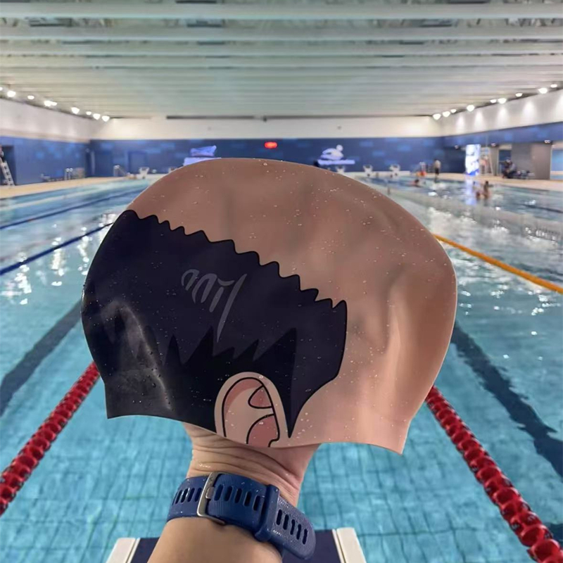 新しい面白いハゲ頭スイムキャップ地中海プリントシリコン防水滑 - Swim Hat Silicone のレビューと価格