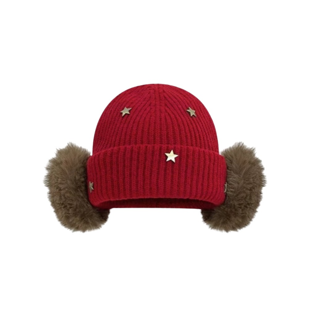 柔らかい素材で作られた、防風性のある星柄ニット帽。袖口が絞ら - Beanie Cuffed Knit のレビューと価格