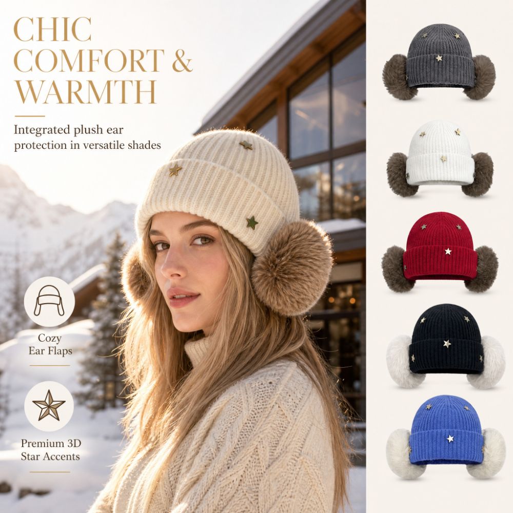 柔らかい素材で作られた、防風性のある星柄ニット帽。袖口が絞ら - Beanie Cuffed Knit のレビューと価格